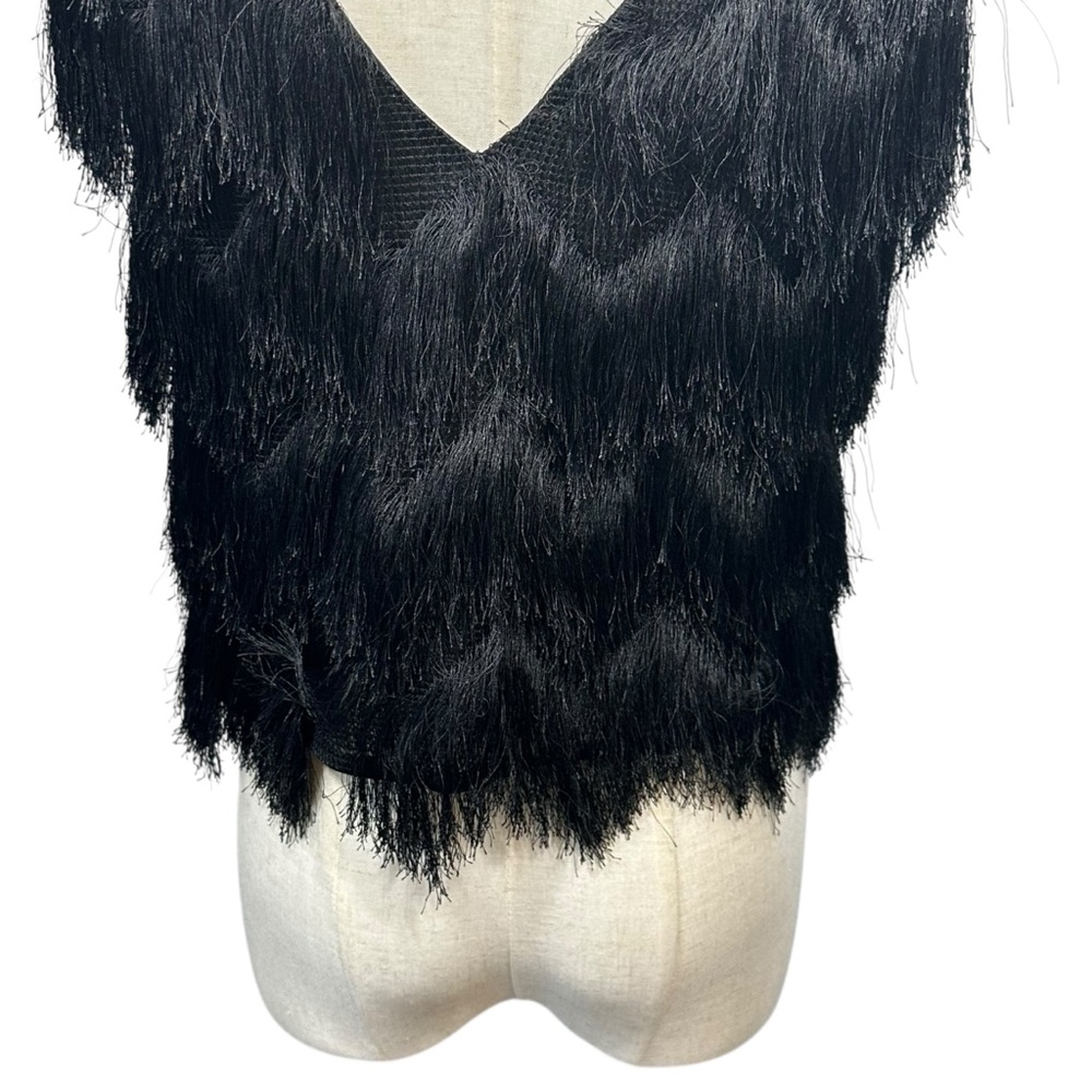 ZARA BASICS Women's Black Fringe Crewneck Pullover Tank‎ Top Cropped Sz S - Picture 10 of 11